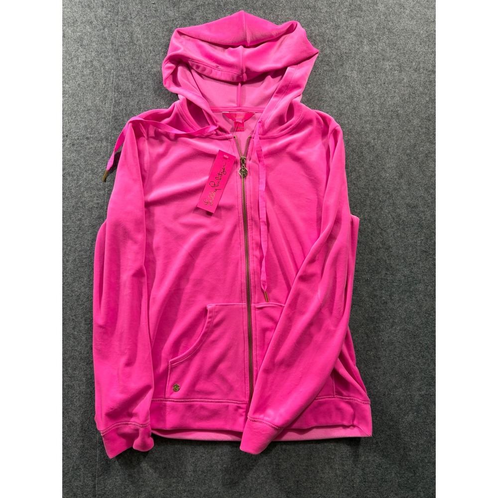 NWT Lilly Pulitzer Larina Velour Zip-Up Hoodie Plumeria Pink Size M Boho Cottage